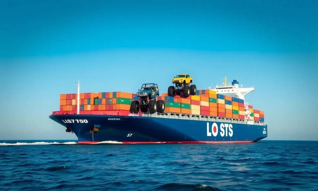 How are monster trucks transported overseas