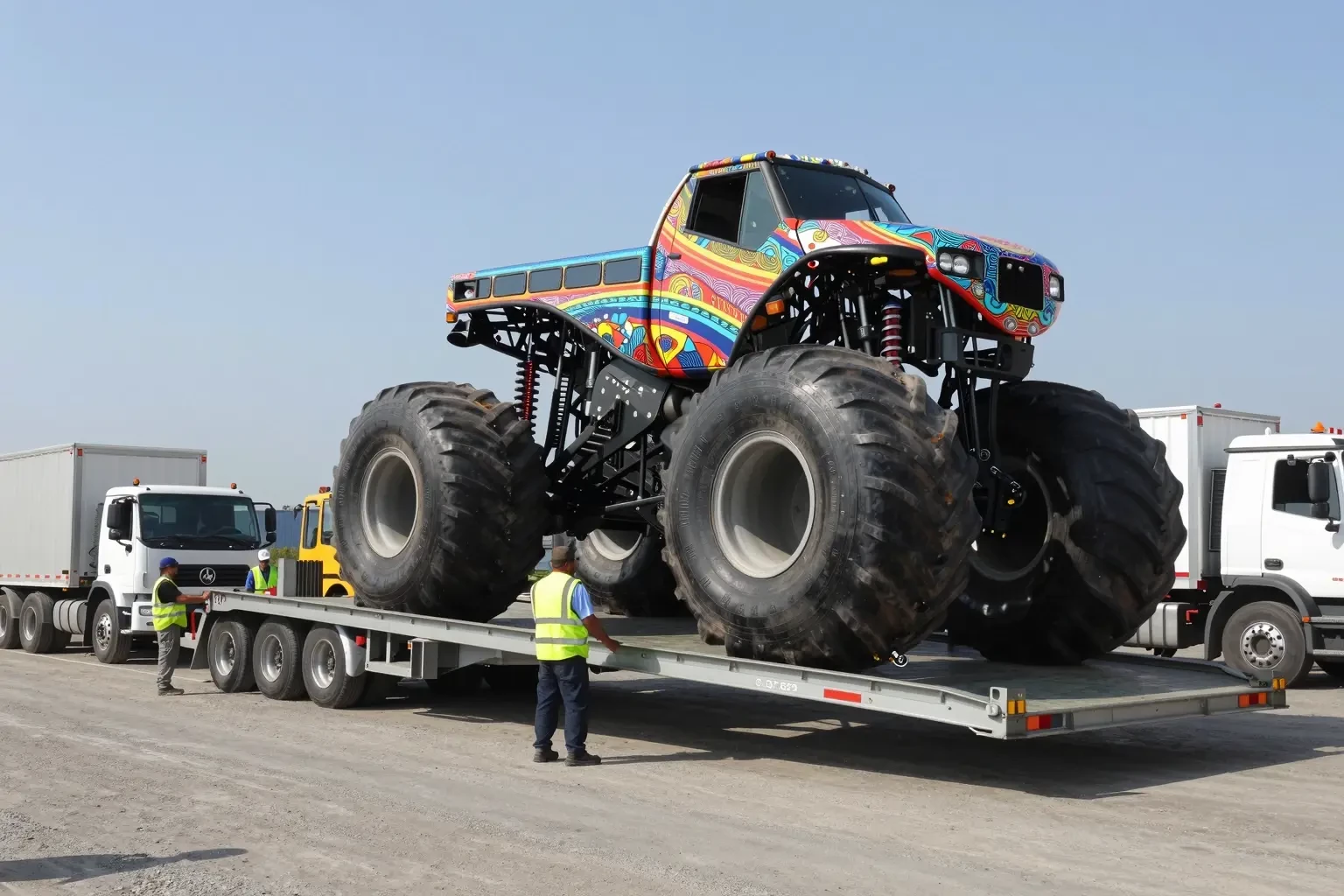 How do they transport monster jam trucks