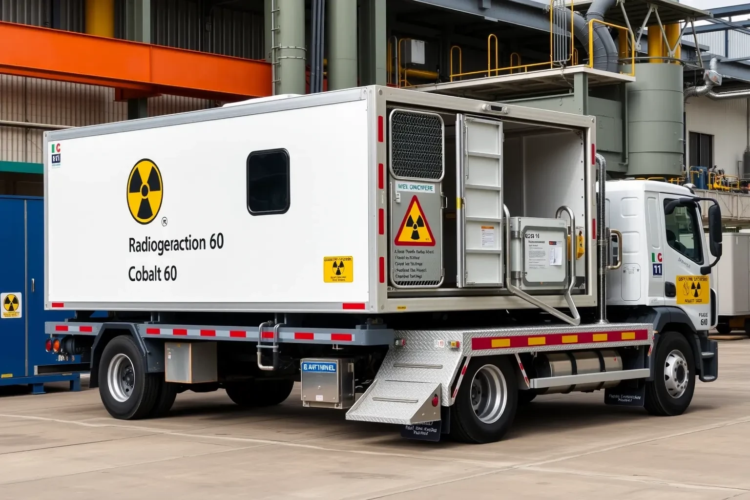 How is cobalt 60 transported in a industrial radiography truck